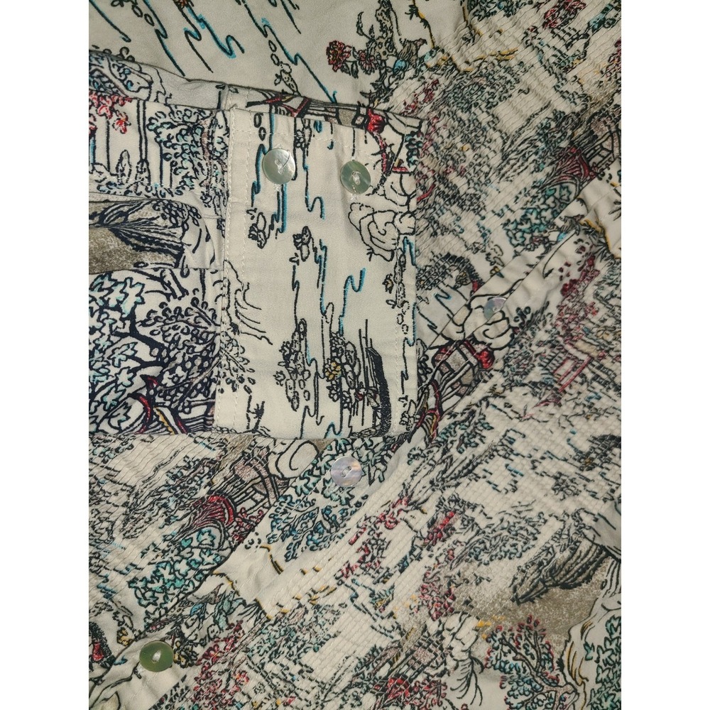 Chico's Asian Landscape Print Button Up Shirt Women Size M Long Sleeve Collared - Picture 7 of 13